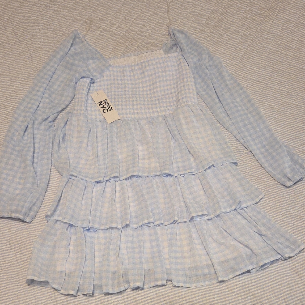 NWT Madden NYC Size Large Blue Gingham Dress